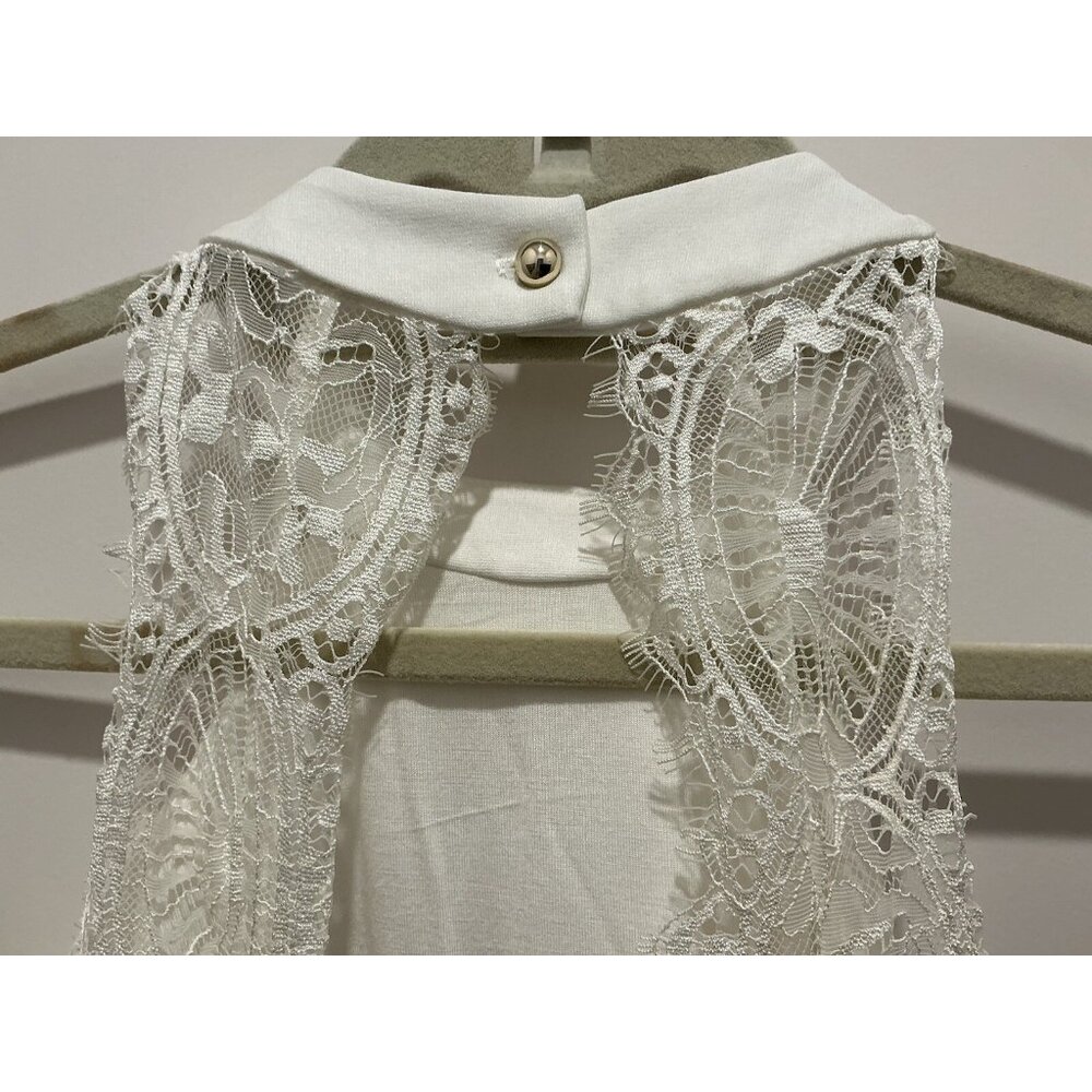 Lulus Dress Medium Hometown Girl Halter White Lace Skater Stretch Knit NWT - Picture 6 of 12